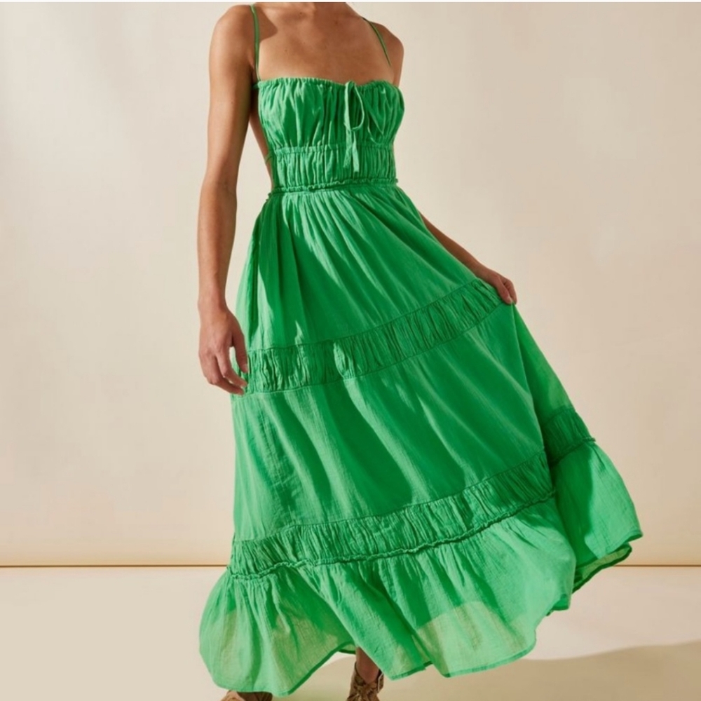 Free People Taking Sides Maxi Dress Size XL Jade Jungle